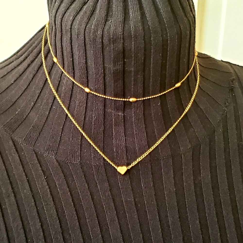New Double Chain Gold Heart Choker Necklace